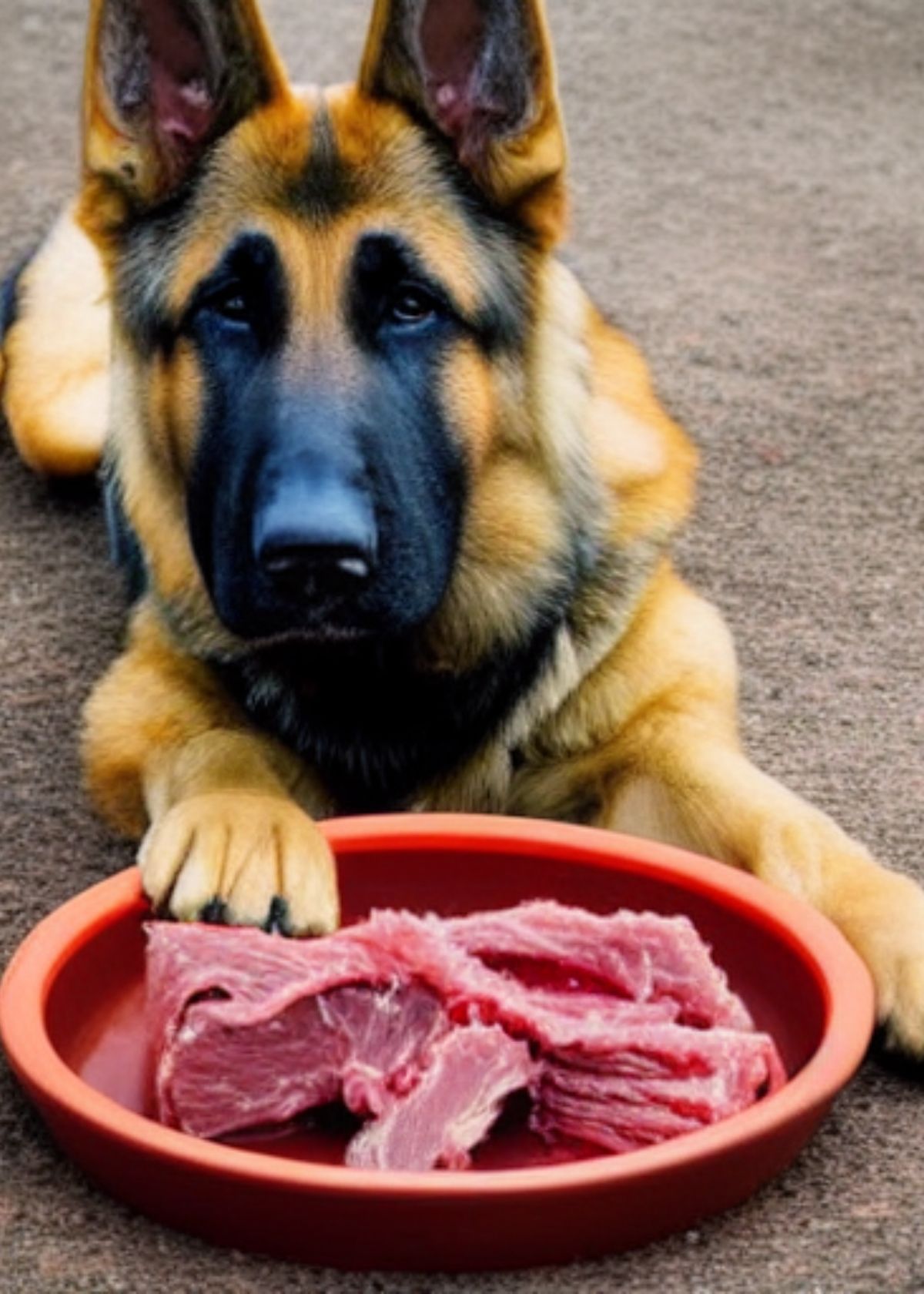 German Shepherd with raw meaty bones